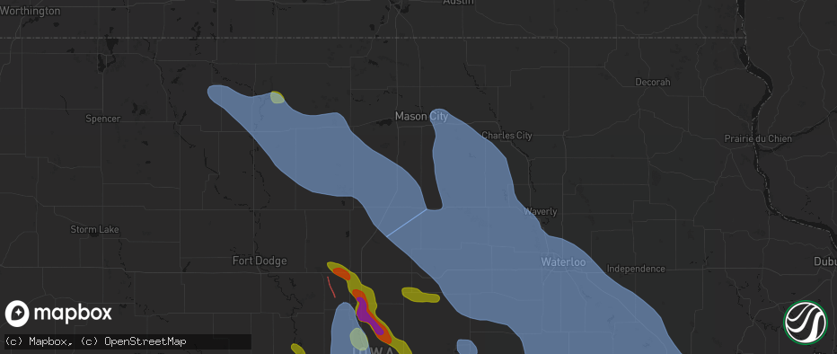Hail map in Sheffield, IA on July 20, 2026