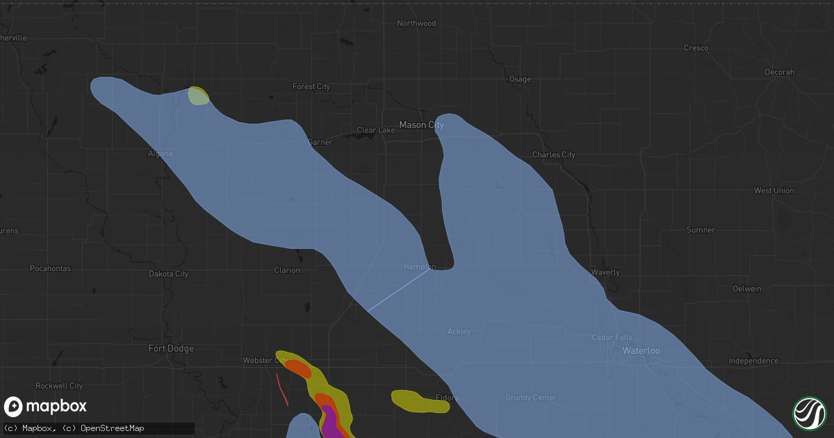 Hail map in Sheffield, IA on July 20, 2026