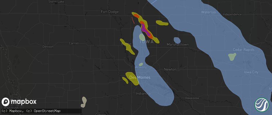 Hail map in Sheldahl, IA on July 20, 2026