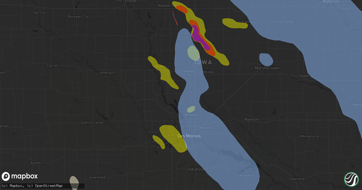 Hail map in Sheldahl, IA on July 20, 2026
