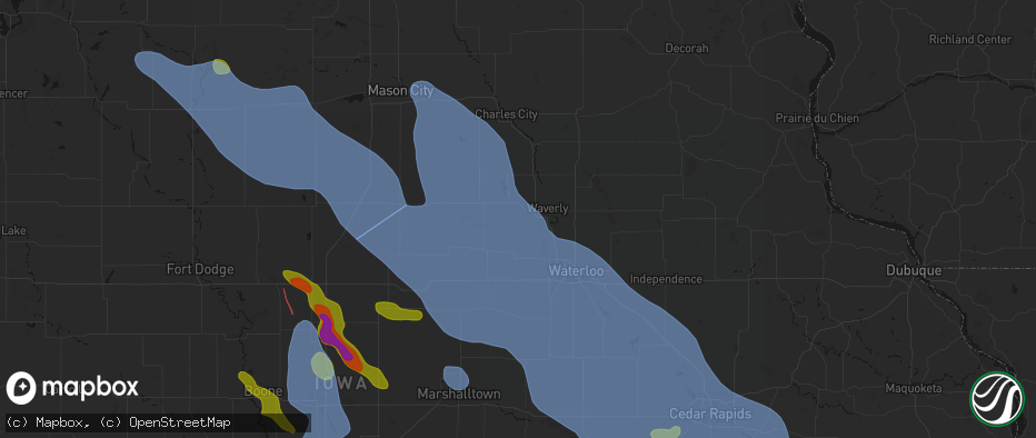 Hail map in Shell Rock, IA on July 20, 2026
