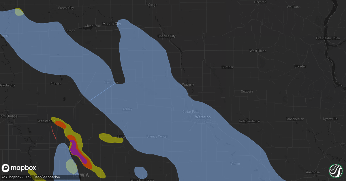 Hail map in Shell Rock, IA on July 20, 2026