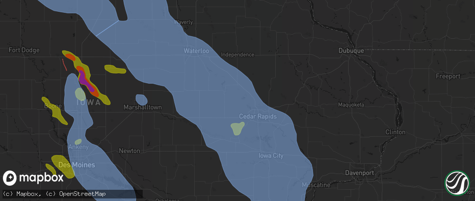 Hail map in Shellsburg, IA on July 20, 2026