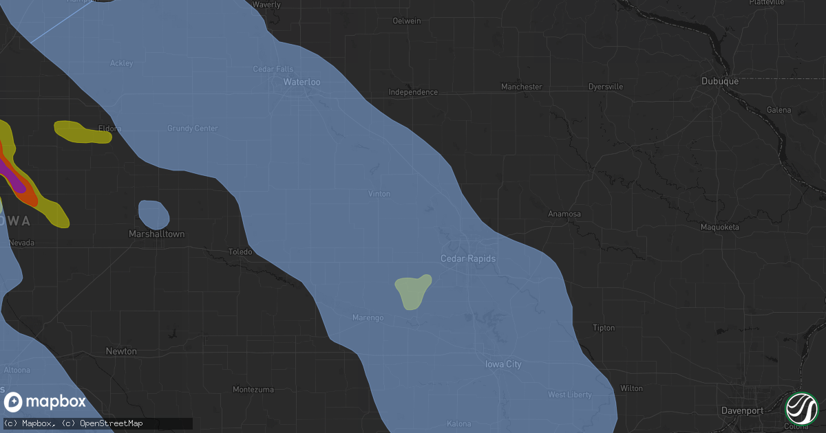 Hail map in Shellsburg, IA on July 20, 2026