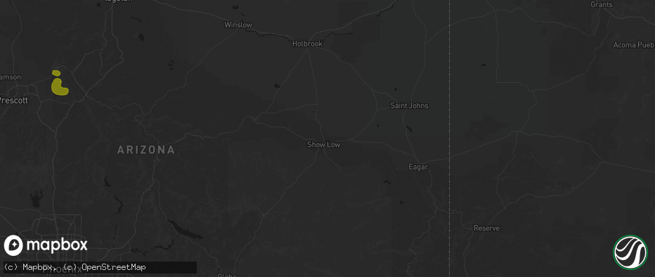 Hail map in Show Low, AZ on July 20, 2026