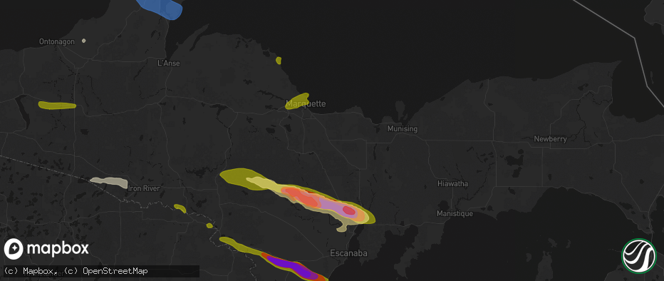 Hail map in Skandia, MI on July 20, 2026
