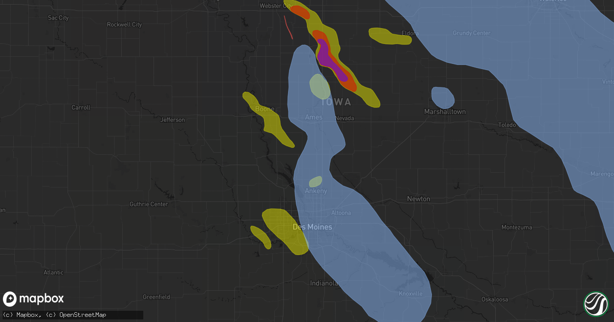 Hail map in Slater, IA on July 20, 2026