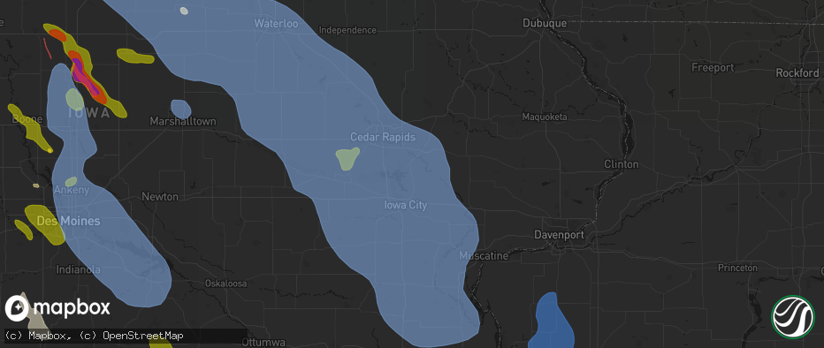 Hail map in Solon, IA on July 20, 2026