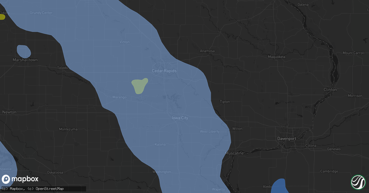Hail map in Solon, IA on July 20, 2026