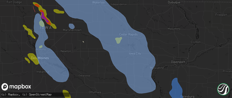 Hail map in South Amana, IA on July 20, 2026