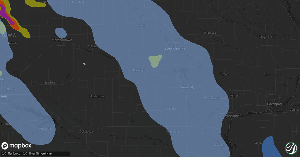 Hail map in South Amana, IA on July 20, 2026