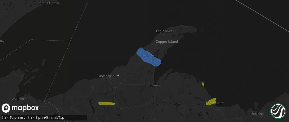 Hail map in South Range, MI on July 20, 2026