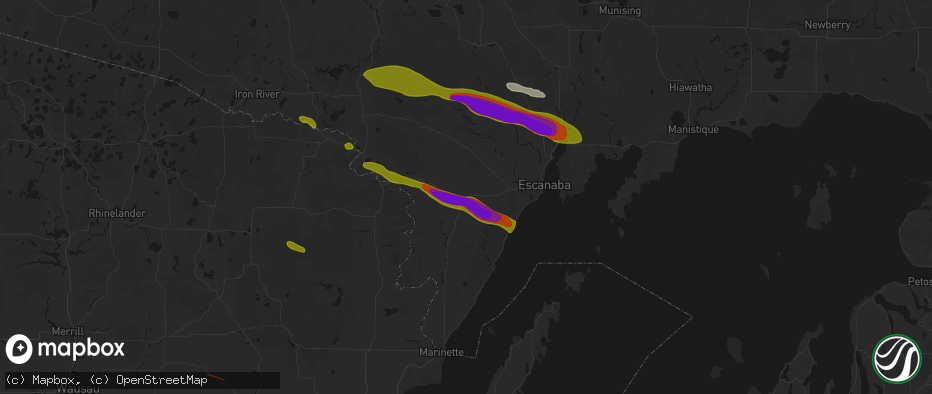 Hail map in Spalding, MI on July 20, 2026