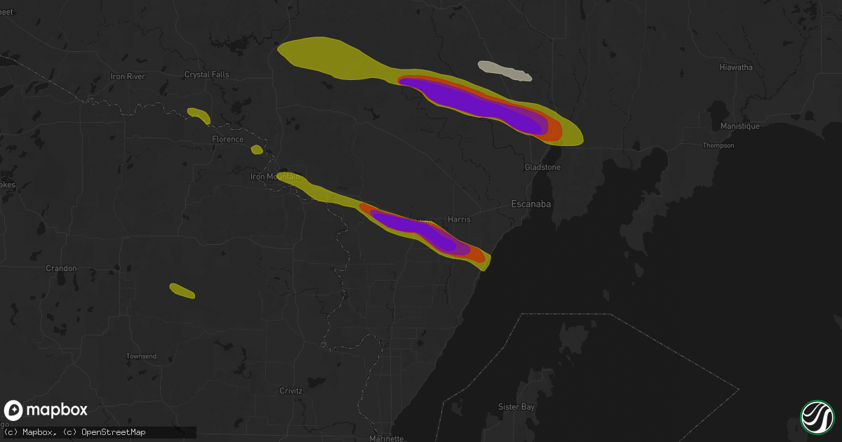 Hail map in Spalding, MI on July 20, 2026