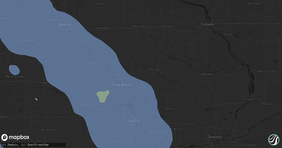 Hail map in Springville, IA on July 20, 2026