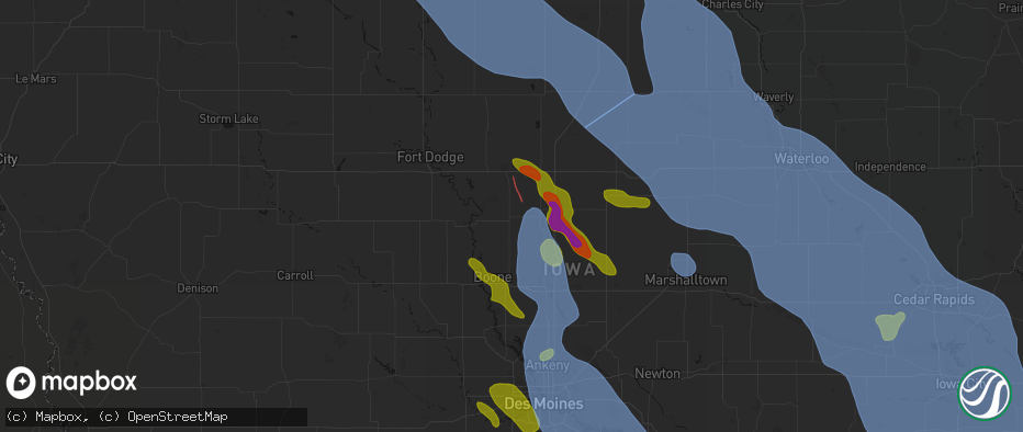 Hail map in Stanhope, IA on July 20, 2026