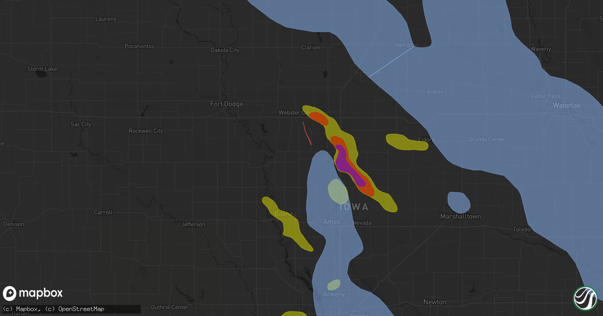 Hail map in Stanhope, IA on July 20, 2026
