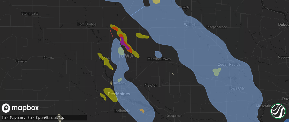 Hail map in State Center, IA on July 20, 2026