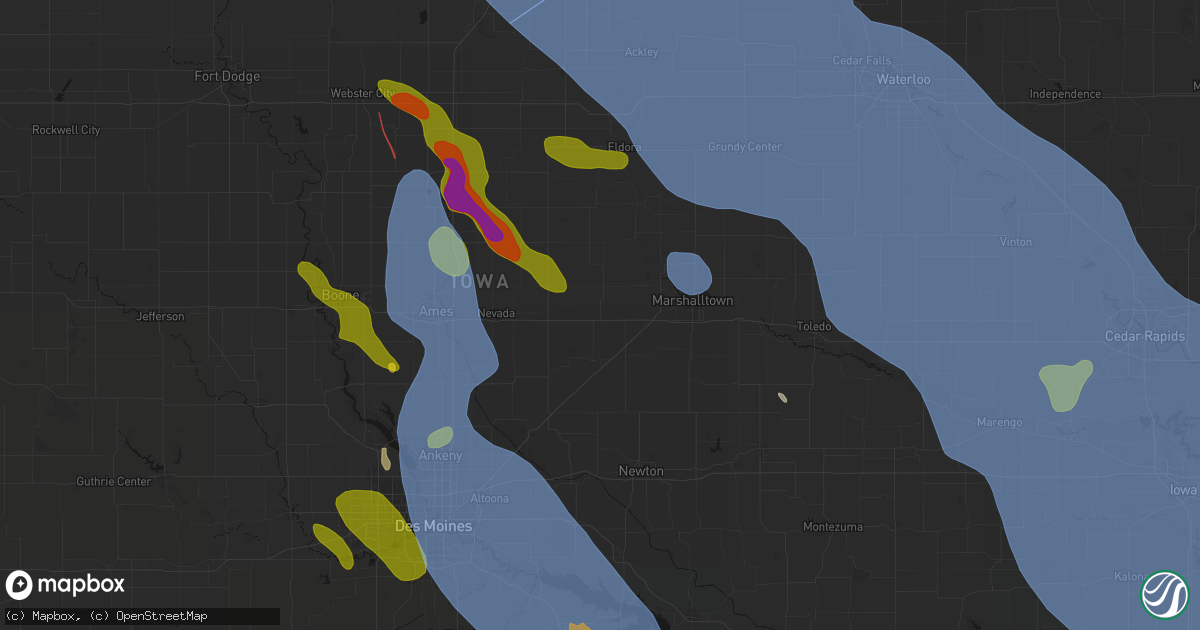 Hail map in State Center, IA on July 20, 2026