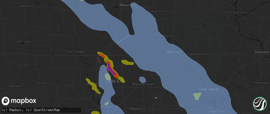 Hail map in Steamboat Rock, IA on July 20, 2026