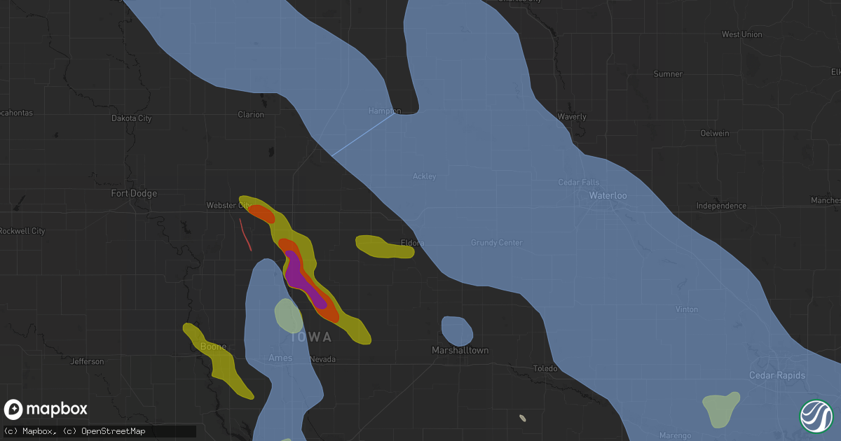 Hail map in Steamboat Rock, IA on July 20, 2026
