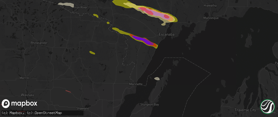 Hail map in Stephenson, MI on July 20, 2026