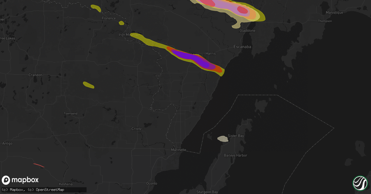 Hail map in Stephenson, MI on July 20, 2026