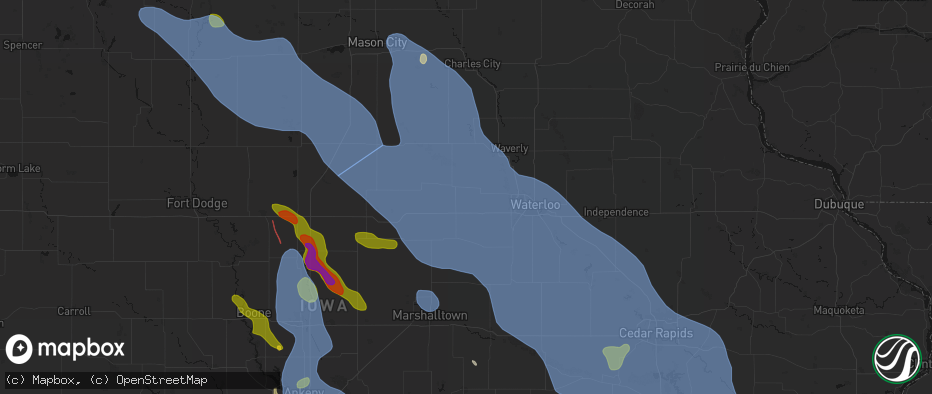 Hail map in Stout, IA on July 20, 2026
