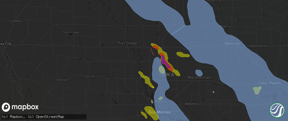 Hail map in Stratford, IA on July 20, 2026