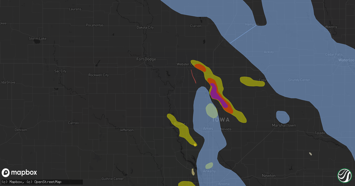Hail map in Stratford, IA on July 20, 2026