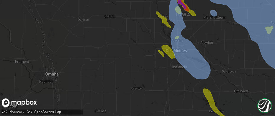 Hail map in Stuart, IA on July 20, 2026