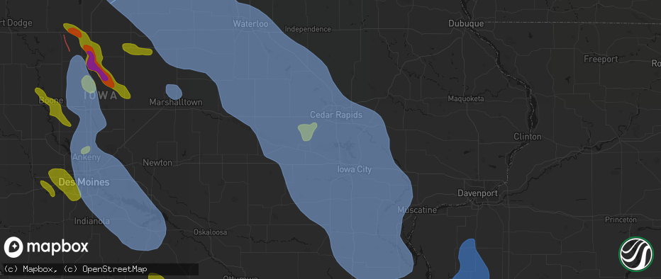 Hail map in Swisher, IA on July 20, 2026