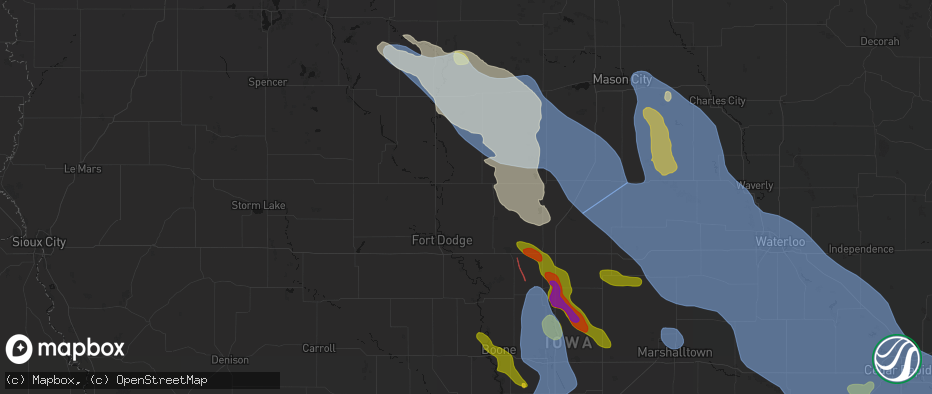 Hail map in Thor, IA on July 20, 2026