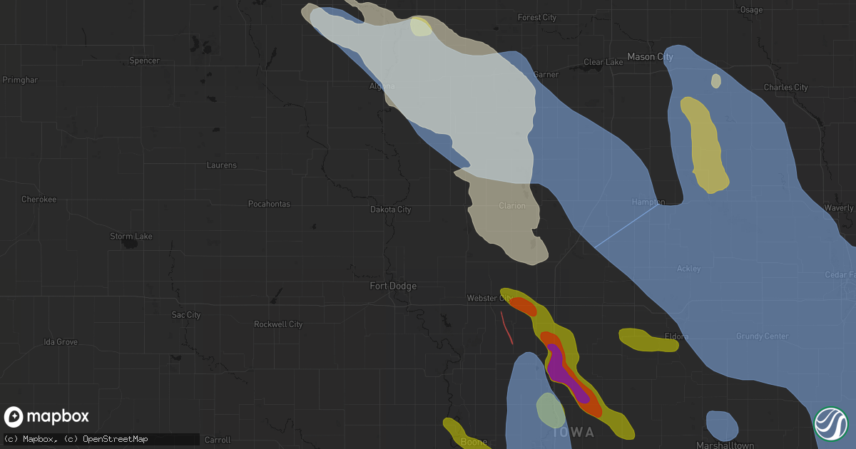 Hail map in Thor, IA on July 20, 2026