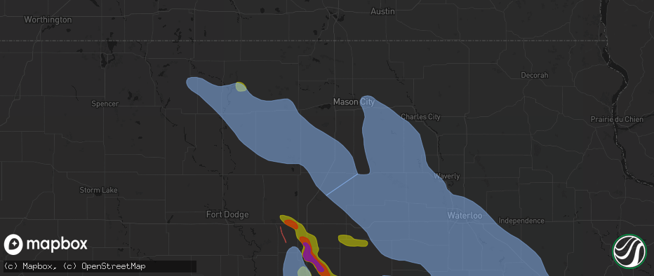 Hail map in Thornton, IA on July 20, 2026