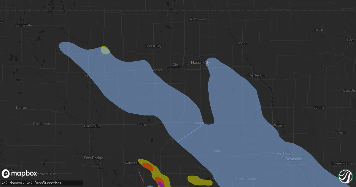 Hail map in Thornton, IA on July 20, 2026