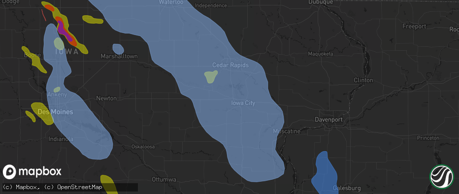 Hail map in Tiffin, IA on July 20, 2026