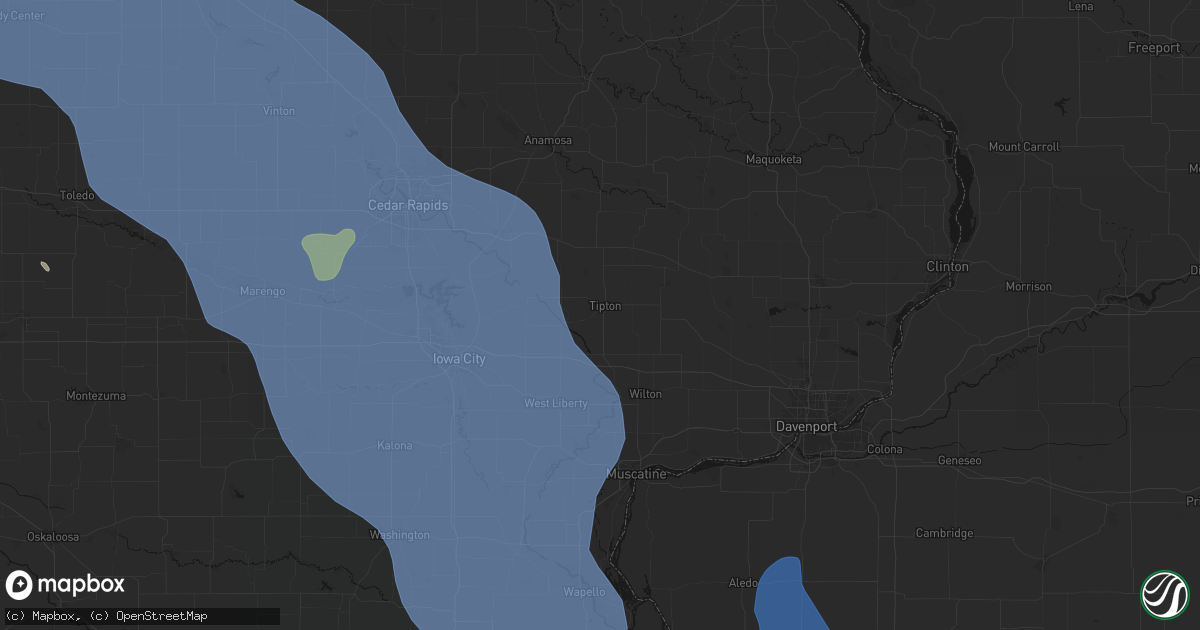 Hail map in Tipton, IA on July 20, 2026