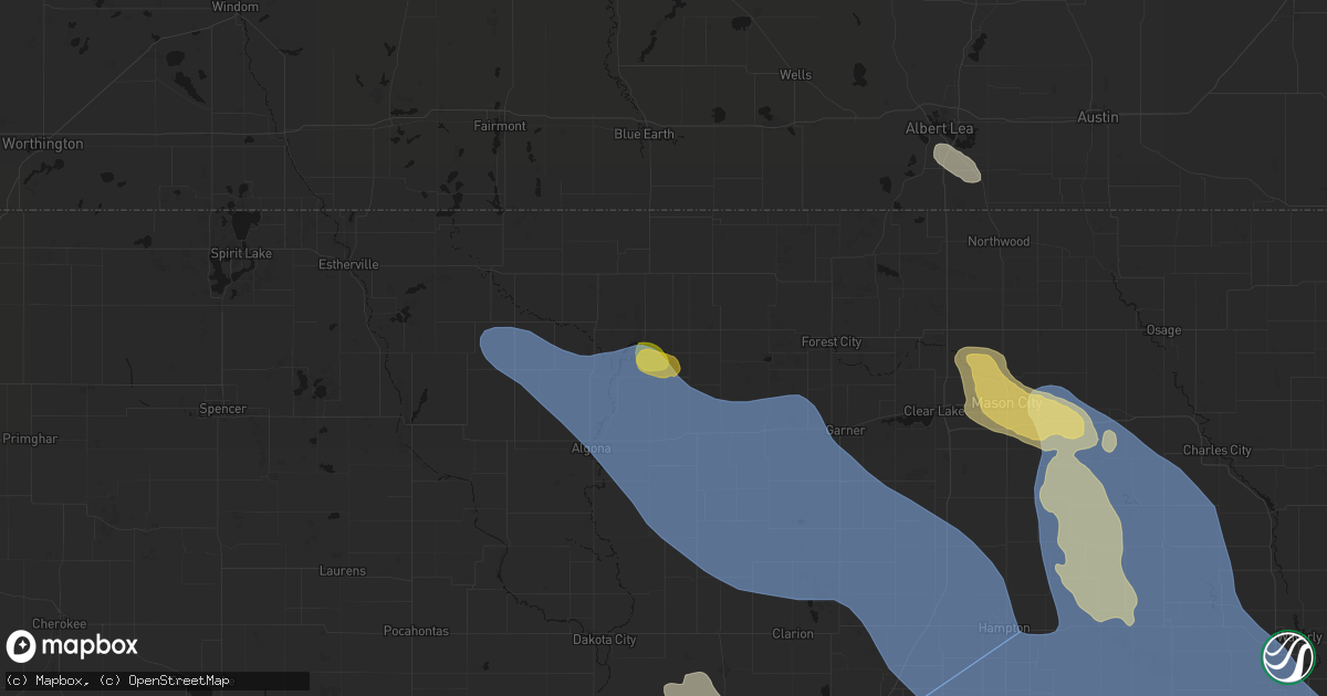 Hail map in Titonka, IA on July 20, 2026