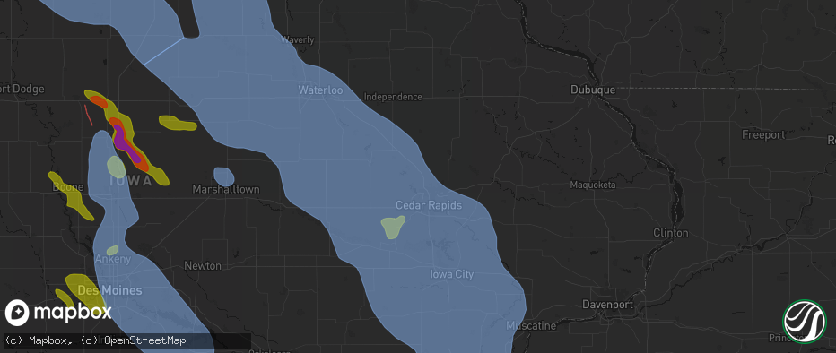 Hail map in Toddville, IA on July 20, 2026
