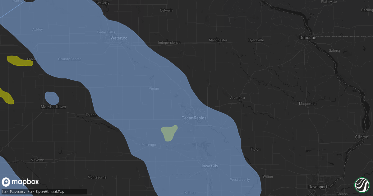 Hail map in Toddville, IA on July 20, 2026