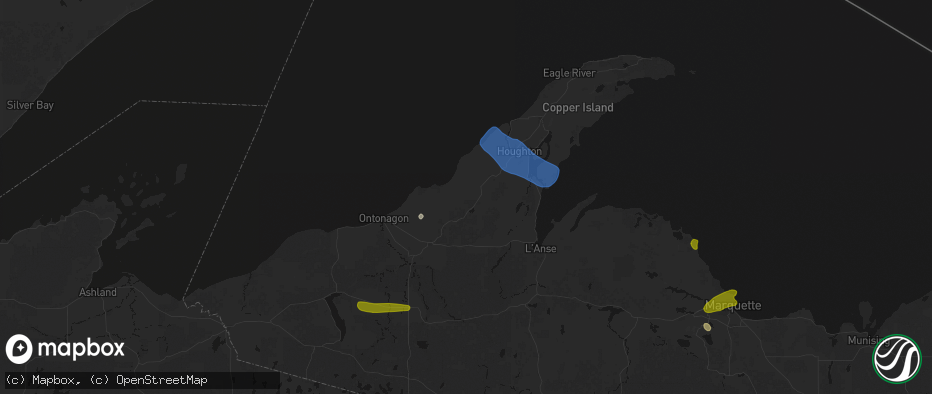 Hail map in Toivola, MI on July 20, 2026