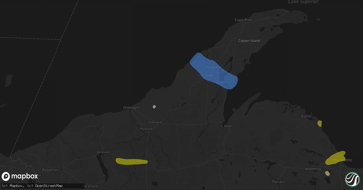Hail map in Toivola, MI on July 20, 2026