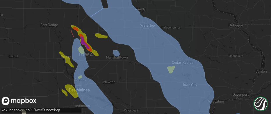 Hail map in Toledo, IA on July 20, 2026