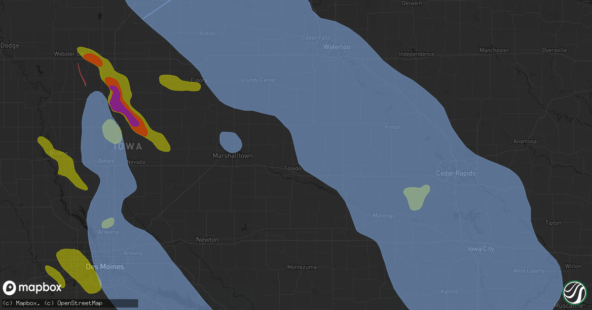 Hail map in Toledo, IA on July 20, 2026