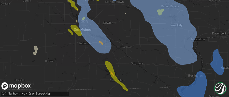 Hail map in Tracy, IA on July 20, 2026