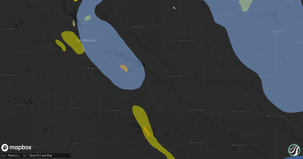 Hail map in Tracy, IA on July 20, 2026