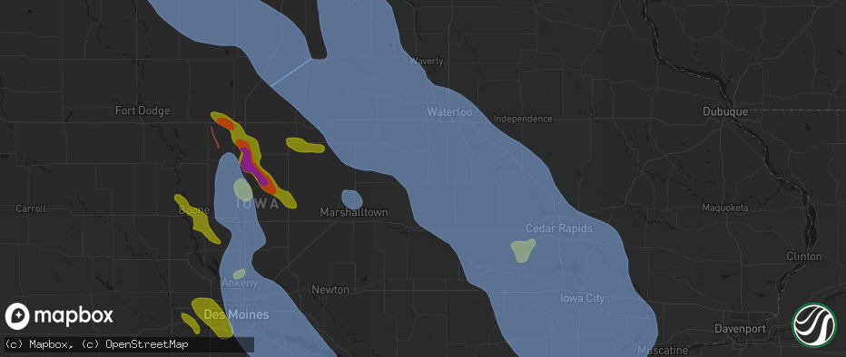 Hail map in Traer, IA on July 20, 2026