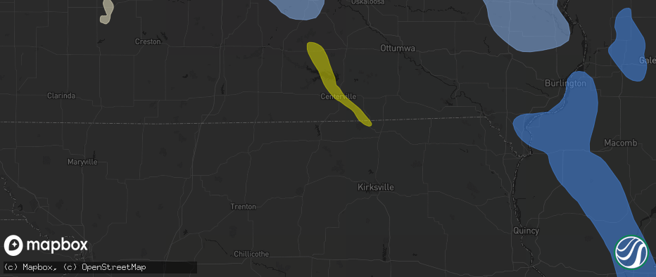 Hail map in Unionville, MO on July 20, 2026