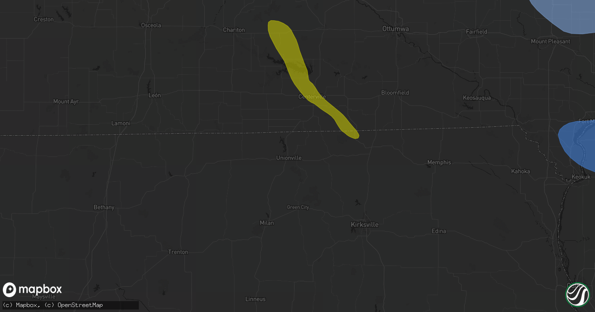 Hail map in Unionville, MO on July 20, 2026